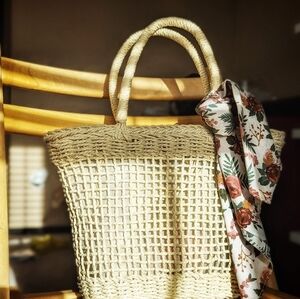Elegant Cream Woven Tote Bag